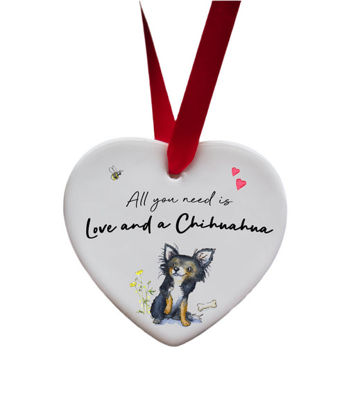 Love and a Chihuahua Ceramic Heart